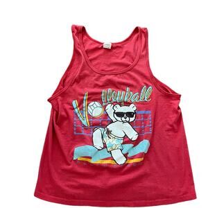 90's Vintage Red Beach Bear Volleyball Tank Top Shirt-XL